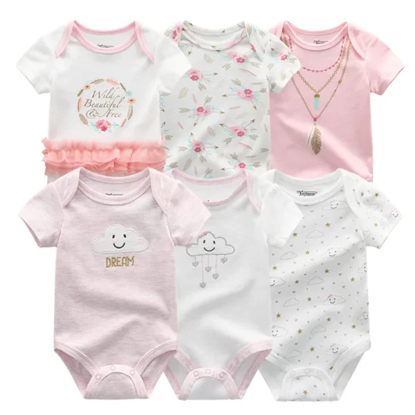6Pieces Newborn Cotton Baby Boy Clothes Set Solid Color Sleeveless Baby Girl Clothes 0-12M Cartoon Print Bodysuits Summer Bebes