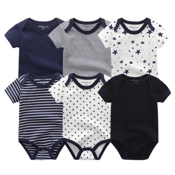 6Pieces Newborn Cotton Baby Boy Clothes Set Solid Color Sleeveless Baby Girl Clothes 0-12M Cartoon Print Bodysuits Summer Bebes