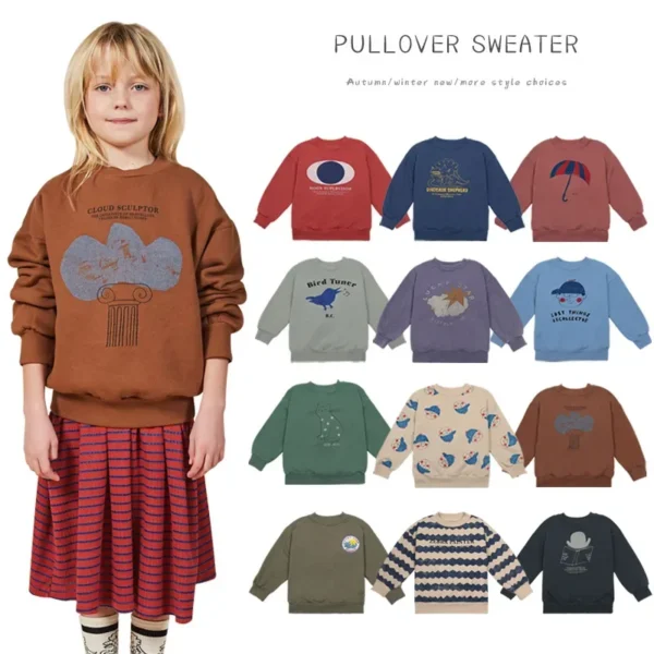 Ins New 2024 Kids Clothes Baby Boys Cartoon Sweaters Winter Clothes for Girls Kids Sweatshirts Long Sleeve O-neck Cute Sweater