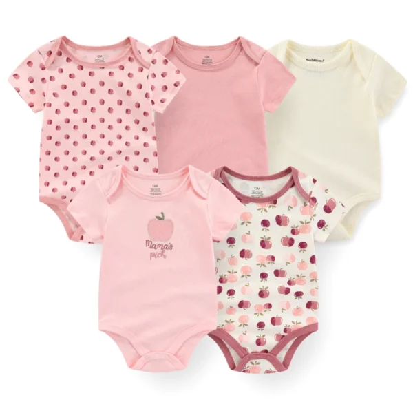 5Pieces Unisex New Born Bodysuits Print Summer Cotton Baby Girl Clothes Sleeveless Cartoon Baby Boy Clothes Set Solid Color
