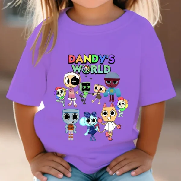 Camisas Dandys World Figuras Kids T-shirt Boys Short Sleeve Tops Girls Cartoon Clothes Children Summer Tees Clothes