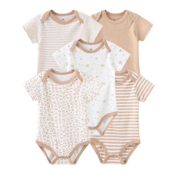 5Pieces Unisex New Born Bodysuits Print Summer Cotton Baby Girl Clothes Sleeveless Cartoon Baby Boy Clothes Set Solid Color