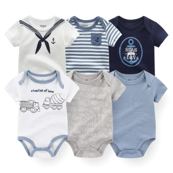 6Pieces Newborn Cotton Baby Boy Clothes Set Solid Color Sleeveless Baby Girl Clothes 0-12M Cartoon Print Bodysuits Summer Bebes