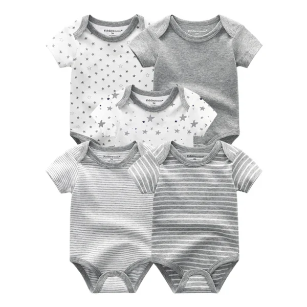 5Pieces Unisex New Born Bodysuits Print Summer Cotton Baby Girl Clothes Sleeveless Cartoon Baby Boy Clothes Set Solid Color