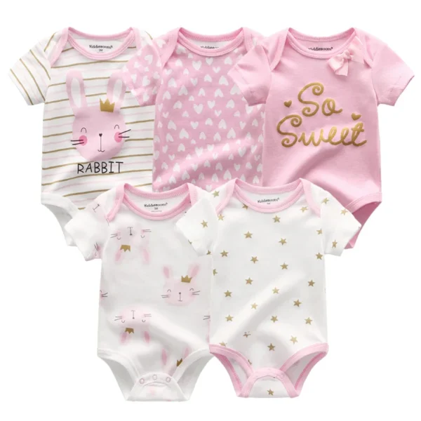 5Pieces Unisex New Born Bodysuits Print Summer Cotton Baby Girl Clothes Sleeveless Cartoon Baby Boy Clothes Set Solid Color