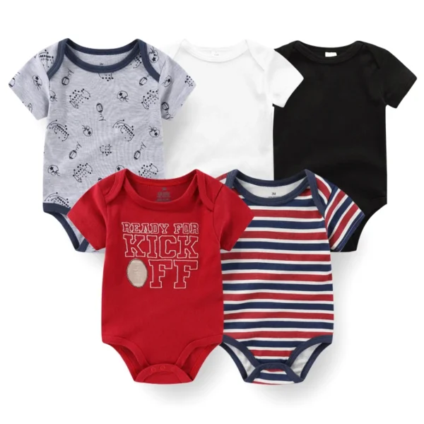 5Pieces Unisex New Born Bodysuits Print Summer Cotton Baby Girl Clothes Sleeveless Cartoon Baby Boy Clothes Set Solid Color