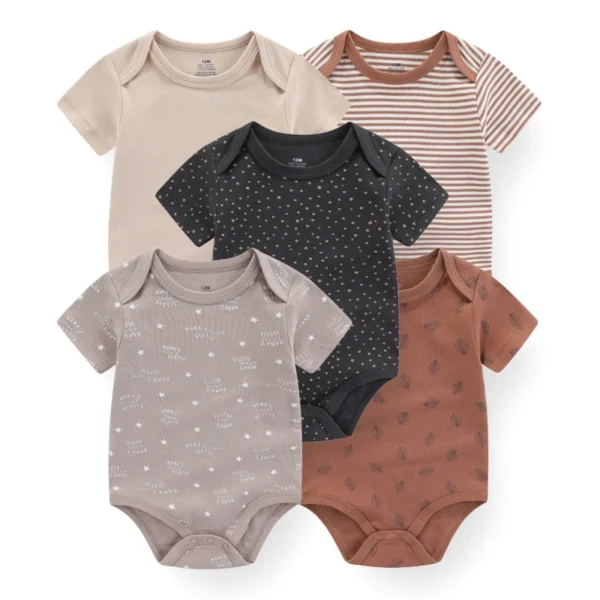 5Pieces Unisex New Born Bodysuits Print Summer Cotton Baby Girl Clothes Sleeveless Cartoon Baby Boy Clothes Set Solid Color