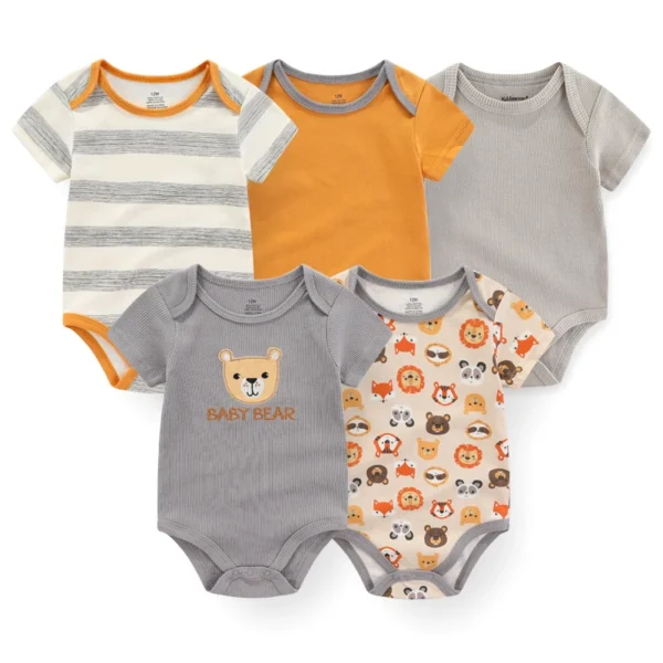 5Pieces Newborn Baby Girl Clothes Cotton Unisex Bodysuits Print Baby Boy Clothes Set Sleeveless Summer Solid Color Bebes