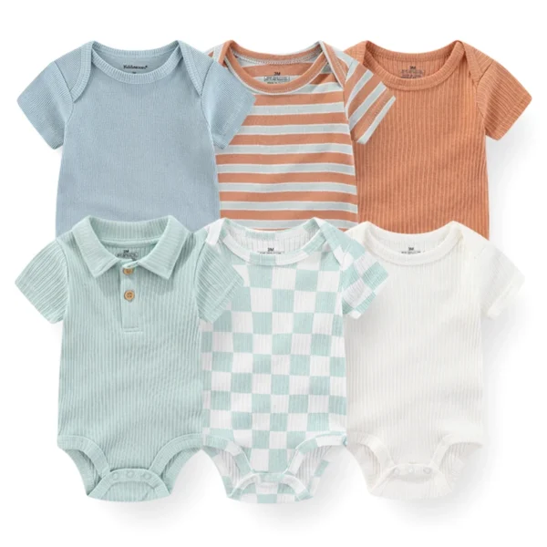 6Pieces Newborn Cotton Baby Boy Clothes Set Solid Color Sleeveless Baby Girl Clothes 0-12M Cartoon Print Bodysuits Summer Bebes