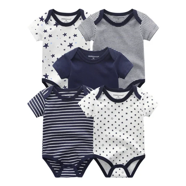5Pieces Unisex New Born Bodysuits Print Summer Cotton Baby Girl Clothes Sleeveless Cartoon Baby Boy Clothes Set Solid Color