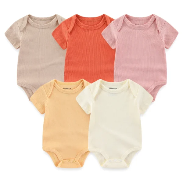 5Pieces Unisex New Born Bodysuits Print Summer Cotton Baby Girl Clothes Sleeveless Cartoon Baby Boy Clothes Set Solid Color
