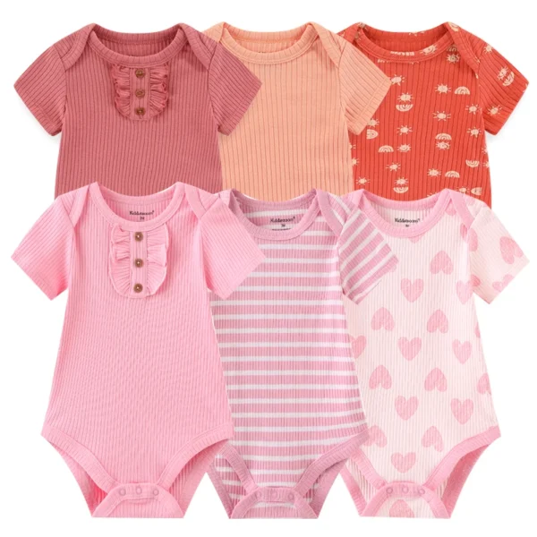 6Pieces Newborn Cotton Baby Boy Clothes Set Solid Color Sleeveless Baby Girl Clothes 0-12M Cartoon Print Bodysuits Summer Bebes