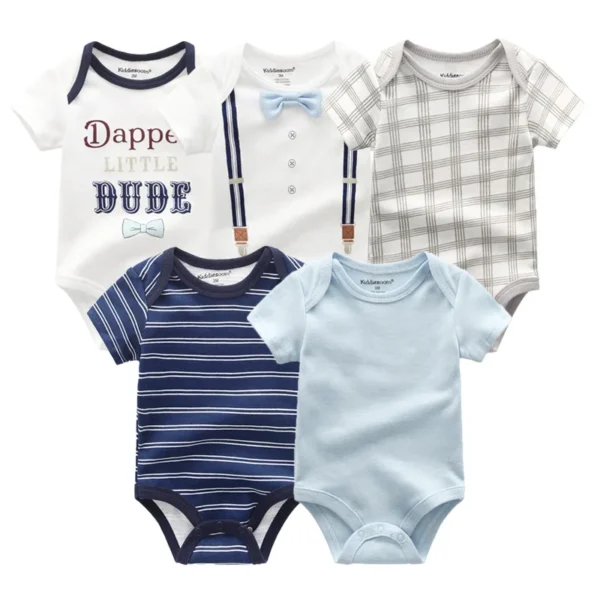 5Pieces Unisex New Born Bodysuits Print Summer Cotton Baby Girl Clothes Sleeveless Cartoon Baby Boy Clothes Set Solid Color