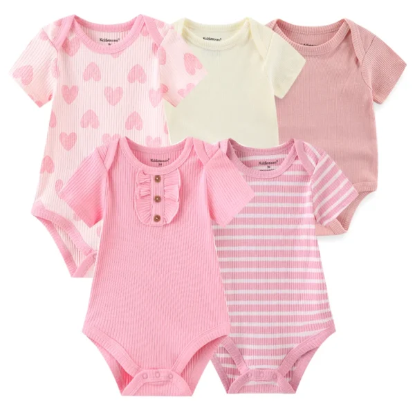 5Pieces Unisex New Born Bodysuits Print Summer Cotton Baby Girl Clothes Sleeveless Cartoon Baby Boy Clothes Set Solid Color