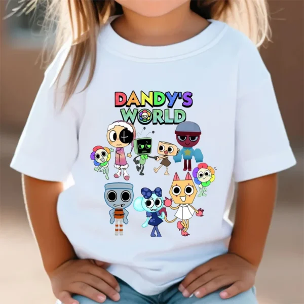 Camisas Dandys World Figuras Kids T-shirt Boys Short Sleeve Tops Girls Cartoon Clothes Children Summer Tees Clothes
