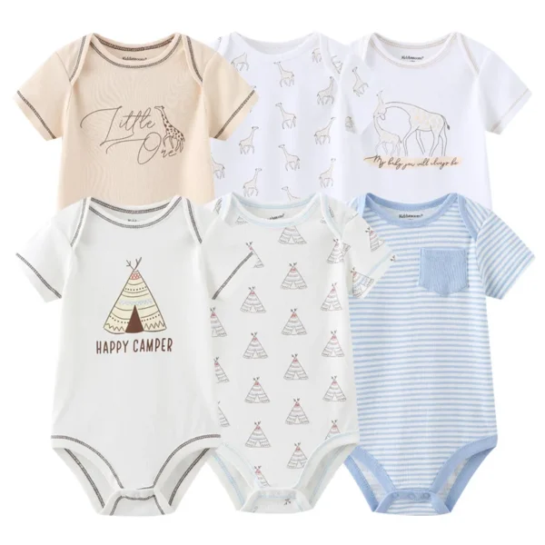 6Pieces Newborn Cotton Baby Boy Clothes Set Solid Color Sleeveless Baby Girl Clothes 0-12M Cartoon Print Bodysuits Summer Bebes