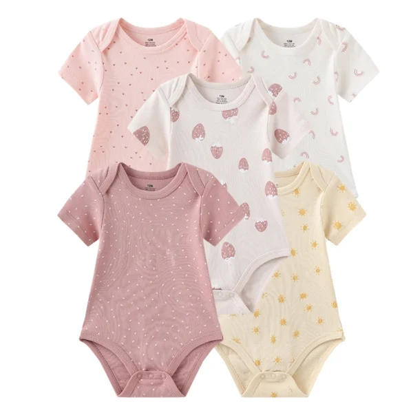 5Pieces Unisex New Born Bodysuits Print Summer Cotton Baby Girl Clothes Sleeveless Cartoon Baby Boy Clothes Set Solid Color