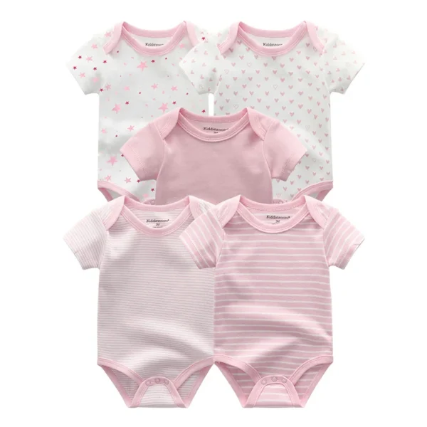 5Pieces Unisex New Born Bodysuits Print Summer Cotton Baby Girl Clothes Sleeveless Cartoon Baby Boy Clothes Set Solid Color