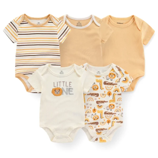 5Pieces Unisex New Born Bodysuits Print Summer Cotton Baby Girl Clothes Sleeveless Cartoon Baby Boy Clothes Set Solid Color