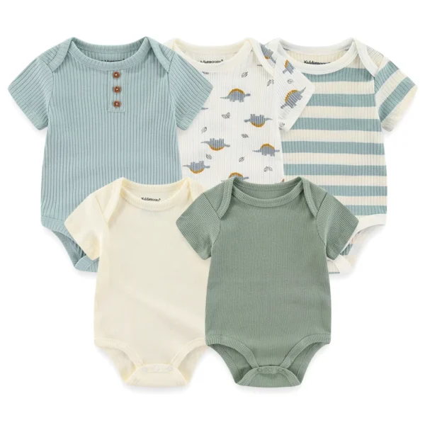 5Pieces Unisex New Born Bodysuits Print Summer Cotton Baby Girl Clothes Sleeveless Cartoon Baby Boy Clothes Set Solid Color