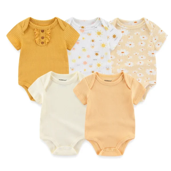 5Pieces Unisex New Born Bodysuits Print Summer Cotton Baby Girl Clothes Sleeveless Cartoon Baby Boy Clothes Set Solid Color