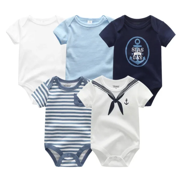 5Pieces Unisex New Born Bodysuits Print Summer Cotton Baby Girl Clothes Sleeveless Cartoon Baby Boy Clothes Set Solid Color
