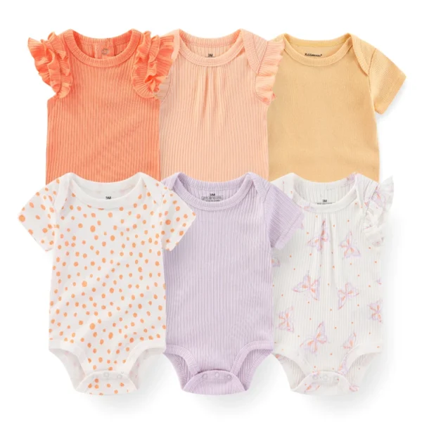6Pieces Newborn Cotton Baby Boy Clothes Set Solid Color Sleeveless Baby Girl Clothes 0-12M Cartoon Print Bodysuits Summer Bebes