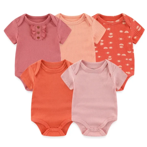 5Pieces Unisex New Born Bodysuits Print Summer Cotton Baby Girl Clothes Sleeveless Cartoon Baby Boy Clothes Set Solid Color