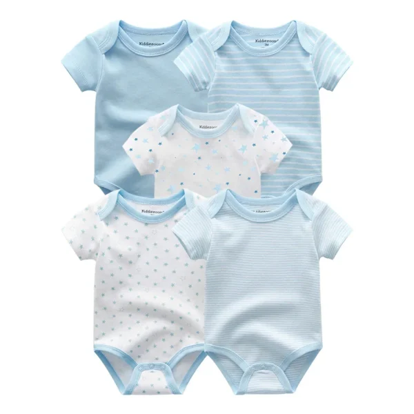 5Pieces Unisex New Born Bodysuits Print Summer Cotton Baby Girl Clothes Sleeveless Cartoon Baby Boy Clothes Set Solid Color