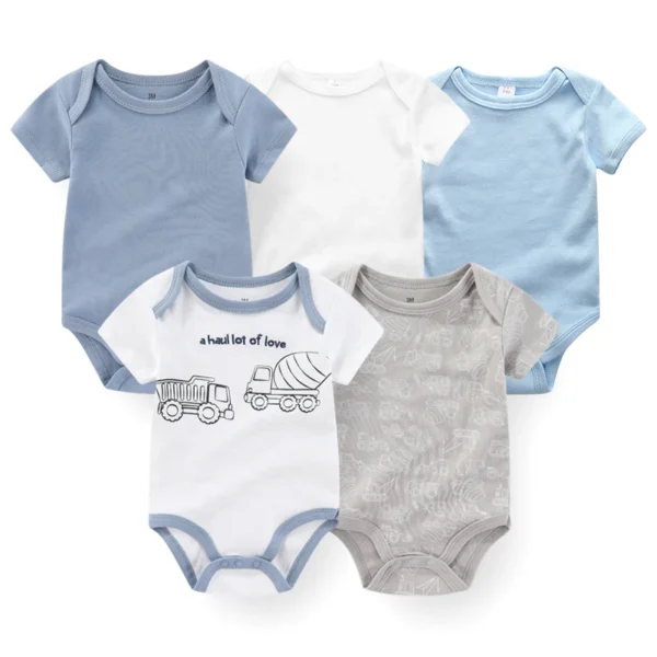 5Pieces Unisex New Born Bodysuits Print Summer Cotton Baby Girl Clothes Sleeveless Cartoon Baby Boy Clothes Set Solid Color